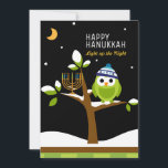 Cute Hanukkah Owl & Menorah Snowy Tree Holiday Card<br><div class="desc">Cute Hanukkah Owl & Menorah in a Snowy Tree. Light up the Nights. This Cute, Colorful Hanukkah Owl & Menorah in a Snowy Tree is totally fun! The Colorful Cartoon style will delight friends and family of all ages. It is designed to make everyone smile this holiday season. All text...</div>