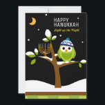 Cute Hanukkah Owl & Menorah Snowy Tree Holiday Card<br><div class="desc">Cute Hanukkah Owl & Menorah in a Snowy Tree. Light up the Nights. This Cute, Colourful Hanukkah Owl & Menorah in a Snowy Tree is totally fun! The Colourful Cartoon style will delight friends and family of all ages. It is designed to make everyone smile this holiday season. All text...</div>