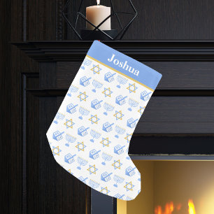 Cute Hanukkah Pattern Personalised Jewish Kids Small Christmas Stocking