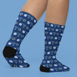 Cute Hanukkah Pattern Socks<br><div class="desc">Beautiful Hanukkah socks in pretty blue with a cool pattern of Judaism star,  dreidel for fun Chanukah games,  and the Jewish menorah for the holiday.</div>