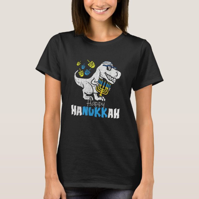 Cute Hanukkah Rex Dinosaur Menorasaurus Chanukah B T-Shirt (Front)