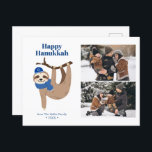 Cute Hanukkah Sloth 2 Photo Collage Holiday Postcard<br><div class="desc">Cute Hanukkah sloth personalised photo cards.</div>