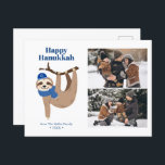 Cute Hanukkah Sloth 2 Photo Collage Holiday Postcard<br><div class="desc">Cute Hanukkah sloth personalised photo cards.</div>