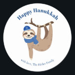 Cute Hanukkah Sloth Classic Round Sticker<br><div class="desc">Cute Hanukkah sloth personalised design.</div>