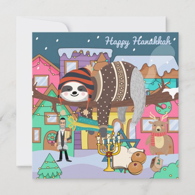 Cute Hanukkah Sloth Note Card (Front)
