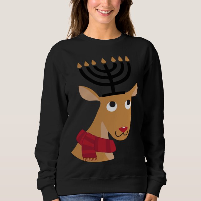 Cute Hanukkah  Winter Holidays jewish Animal Deer Sweatshirt (Front)