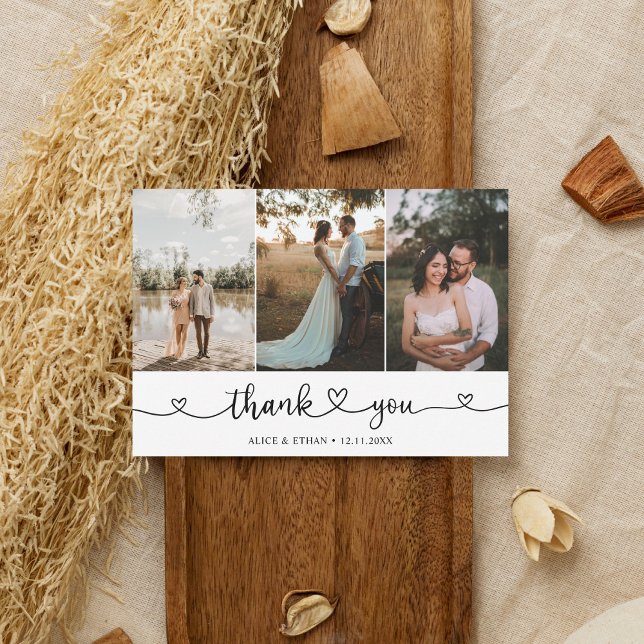 Cute Hanwriting Calligraphy Heart Photo Thank You Card (Creator Uploaded)