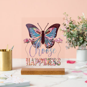 Cute happiness inspiration butterfly acrylic sign