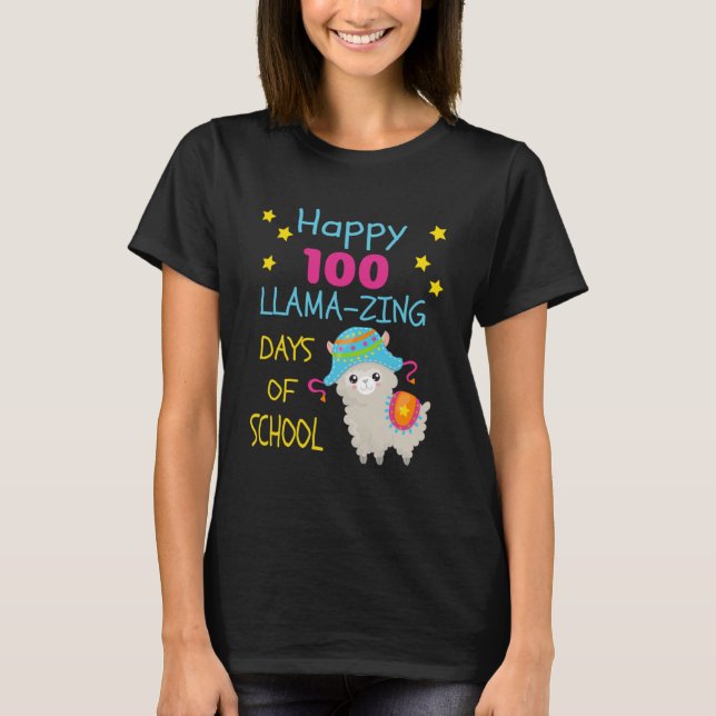 Cute Happy 100 Llama-zing Days Kids School Pullove T-Shirt (Front)