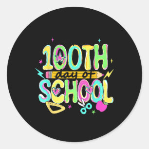 Cute Happy 100th Day Of School Pencil 100 Days Tea Classic Round Sticker