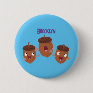 Cute happy acorns singing cartoon for kids 6 cm round badge