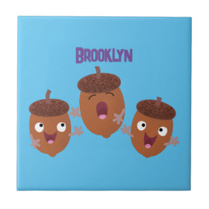 Cute happy acorns singing cartoon for kids ceramic tile