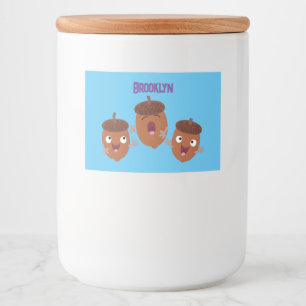 Cute happy acorns singing cartoon for kids food label