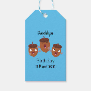 Cute happy acorns singing cartoon for kids gift tags