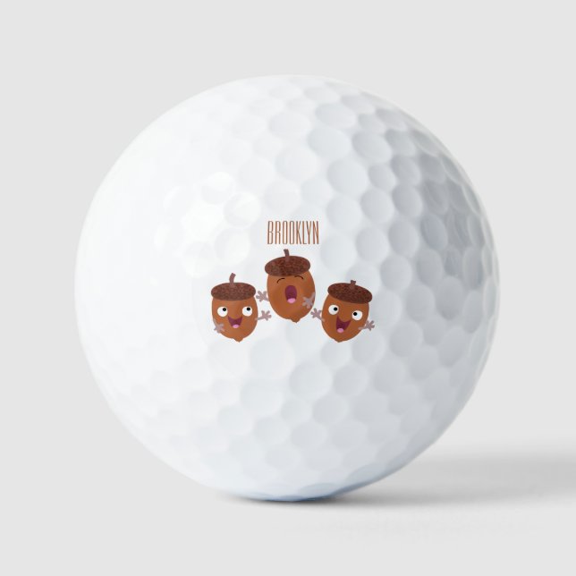 Cute happy acorns singing cartoon for kids golf balls (Front)