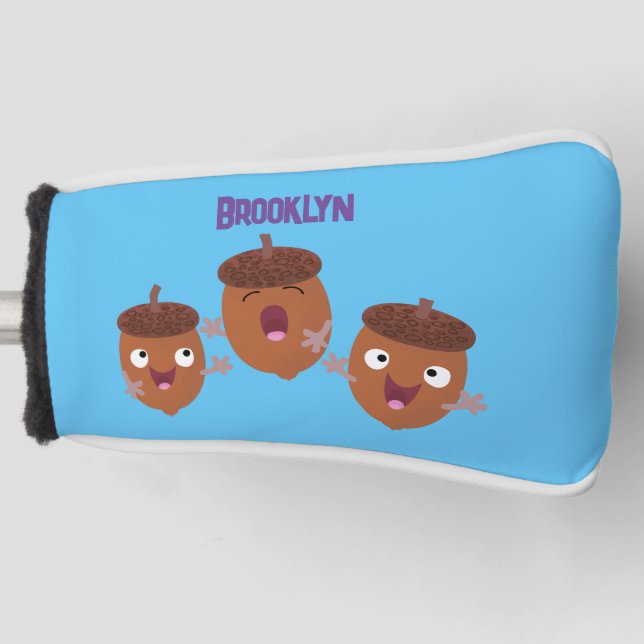 Cute happy acorns singing cartoon for kids golf head cover (Front)