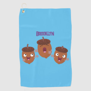 Cute happy acorns singing cartoon for kids golf towel
