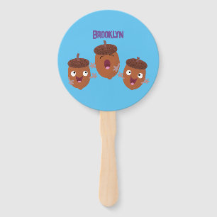 Cute happy acorns singing cartoon for kids hand fan