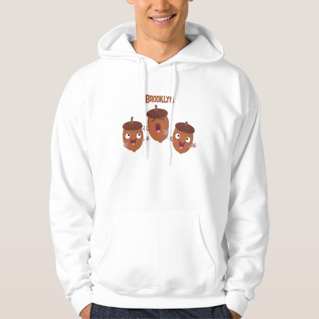 Cute happy acorns singing cartoon for kids hoodie (Front)