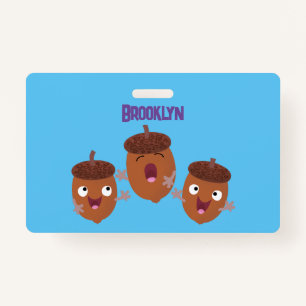 Cute happy acorns singing cartoon for kids ID badge