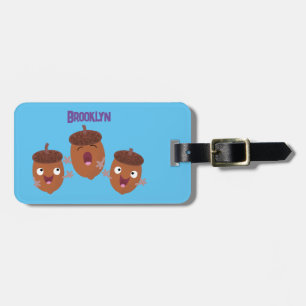 Cute happy acorns singing cartoon for kids luggage tag