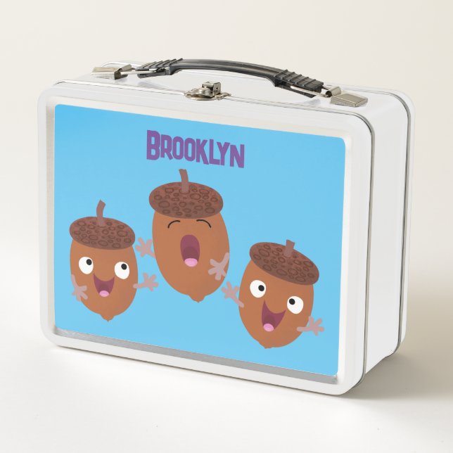 Cute happy acorns singing cartoon for kids metal lunch box (Front)