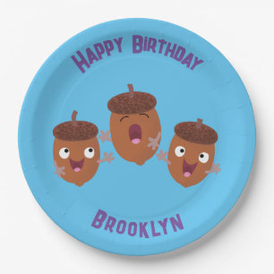 Cute happy acorns singing cartoon for kids paper plate