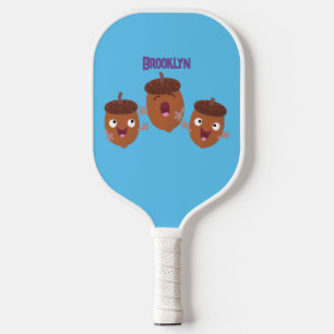 Cute happy acorns singing cartoon for kids pickleball paddle