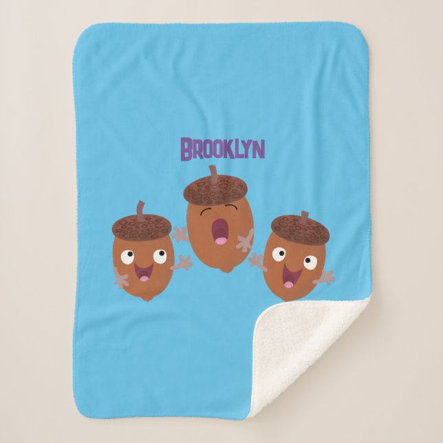 Cute happy acorns singing cartoon for kids sherpa blanket (Front)