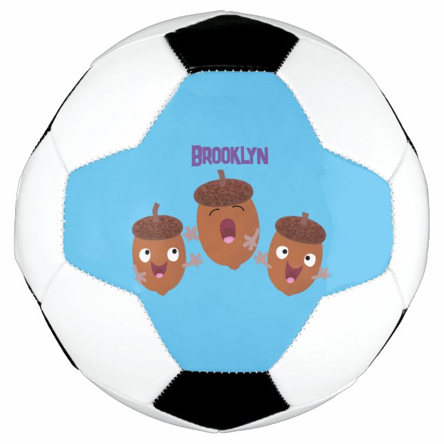 Cute happy acorns singing cartoon for kids soccer ball (Front)