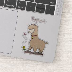 Cute happy alpaca with butterfly cartoon