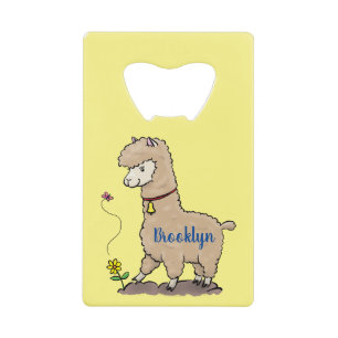 Cute happy alpaca with butterfly cartoon