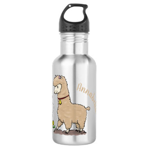 Cute happy alpaca with butterfly cartoon 532 ml water bottle