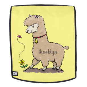 Cute happy alpaca with butterfly cartoon backpack