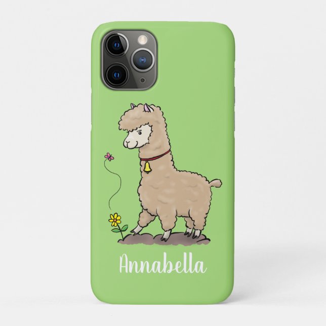 Cute happy alpaca with butterfly cartoon Case-Mate iPhone case (Back)