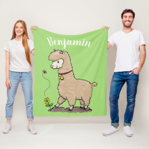Cute happy alpaca with butterfly cartoon fleece blanket
