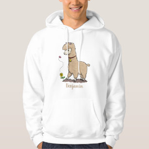 Cute happy alpaca with butterfly cartoon hoodie