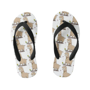 Cute happy alpaca with butterfly cartoon kid's thongs