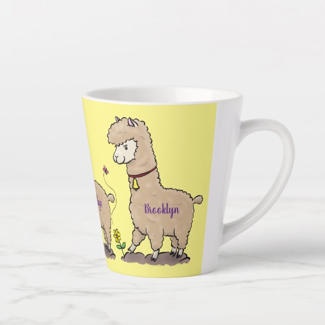 Cute happy alpaca with butterfly cartoon latte mug (Right)