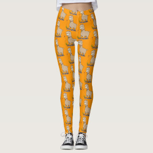 Cute happy alpaca with butterfly cartoon leggings