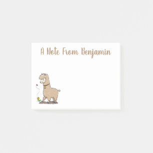 Cute happy alpaca with butterfly cartoon post-it notes