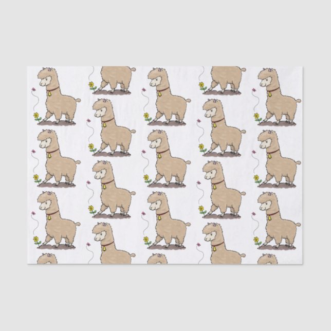 Cute happy alpaca with butterfly cartoon tissue paper (Front)