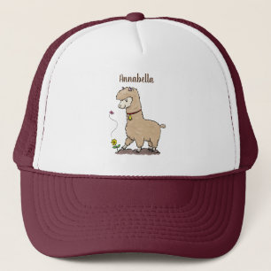 Cute happy alpaca with butterfly cartoon trucker hat