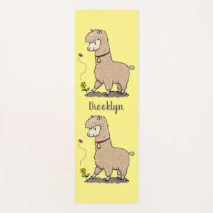 Cute happy alpaca with butterfly cartoon yoga mat