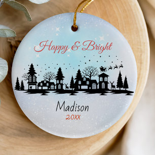 Cute happy and bright santa sleigh Christmas Ceramic Ornament