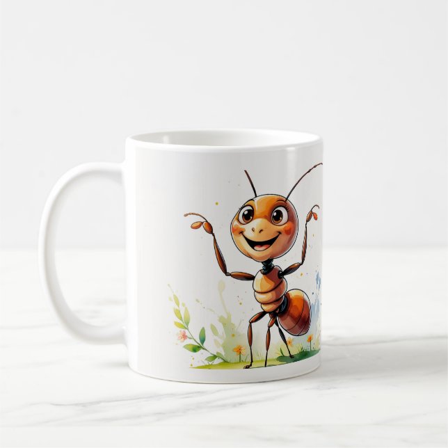 Cute Happy Ant Cartoon Coffee Mug (Left)