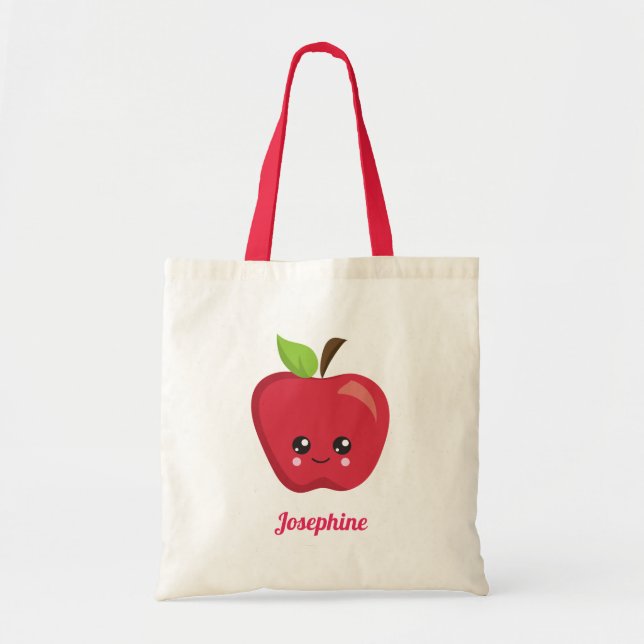 Cute Happy Apple Monogram Tote Bag (Front)