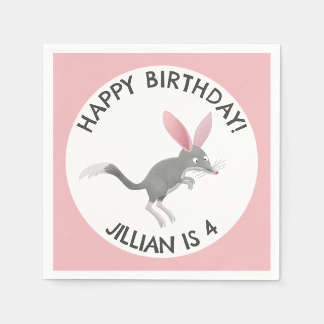Cute happy Australian bilby birthday personalised Napkin (Front)