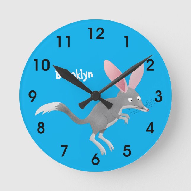 Cute happy Australian bilby cartoon Round Clock (Front)