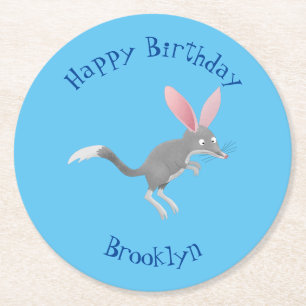 Cute happy Australian bilby cartoon Round Paper Coaster